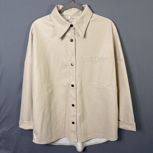 Elan Medium Frost Faux Leather Jacket Cream Style:FL8158 Womens Long Sleeve MED